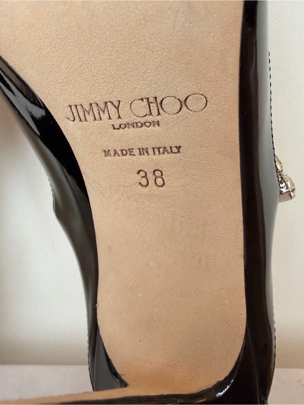 Jimmy Choo Bing 100 Black Patent Leather Crystal Mule Pump Heeled Sandals 38 - Picture 10 of 10